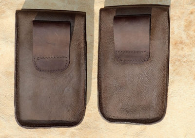 pochette cuir ceinture portable pyrogtravure chouette et truite
